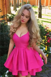 A-neck V-neck Candy Pink Homecoming Dress